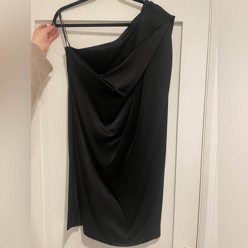 Talbot Runhof one shoulder black dress US10